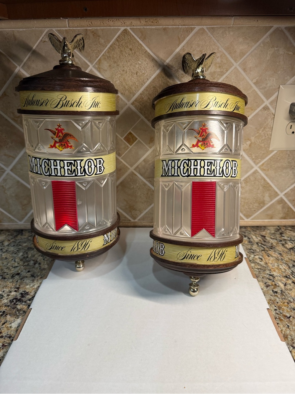 Vintage Michelob Anheuser-Busch Wall Sconce Lights Pair Eagle Beer Bar Decor.